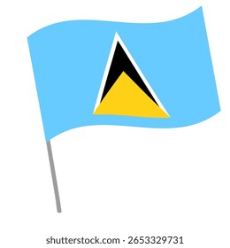 Saint lucia national flag flutters with flagpole