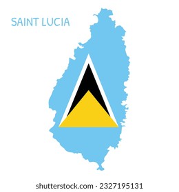 Saint Lucia National Flag Shaped as Country Map