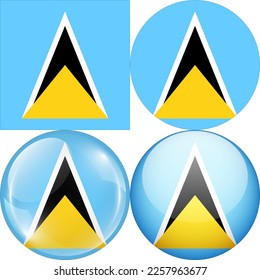 Saint Lucia National Flag Symbol Logo Icon, set of 1:1 Square, Round Circular Shape, Bubble and Button Design Vector Illustration Isolated on White Background