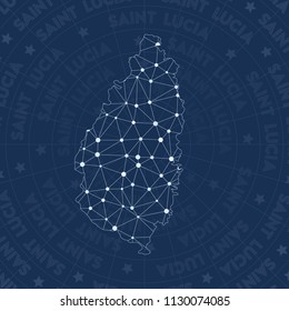 Saint Lucia network, constellation style island map. Ideal space style, modern design. Saint Lucia network map for infographics or presentation.