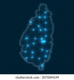 Saint Lucia network map. Abstract geometric map of the island. Digital connections and telecommunication design. Glowing internet network. Captivating vector illustration.