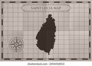 Saint Lucia old classic country map. Vintage antique map paper style