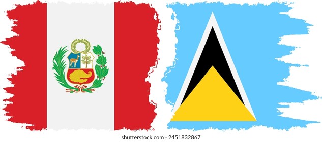 Saint Lucia and Peru grunge flags connection, vector