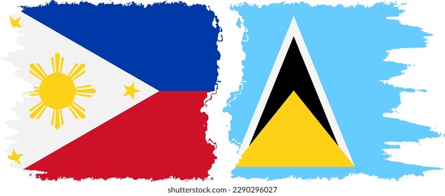 Saint Lucia and Philippines grunge flags connection, vector
