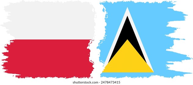 Saint Lucia and Poland grunge flags connection, vector