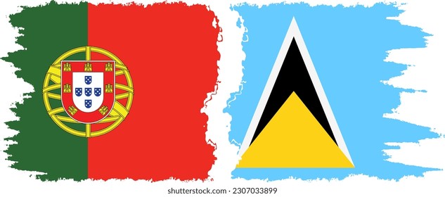 Saint Lucia and Portugal grunge flags connection, vector