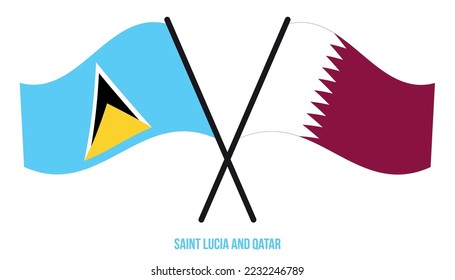 Saint Lucia and Qatar Flags Crossed And Waving Flat Style. Official Proportion. Correct Colors.