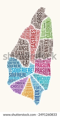 Saint Lucia regions word cloud. Country logo design. Regions typography style vector image. Saint Lucia colored text cloud. Awesome vector illustration.