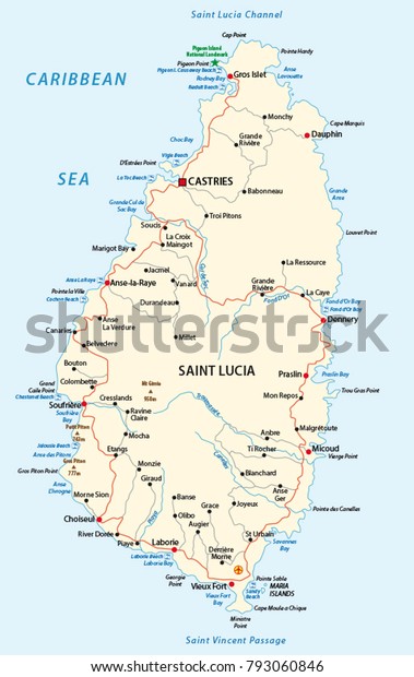 St Lucia Beaches Map Saint Lucia Road Beach Vector Map Stock Vector (Royalty Free) 793060846 |  Shutterstock