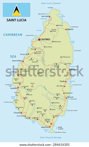 Saint Lucia Road Map Stock Vector (Royalty Free) 284616305