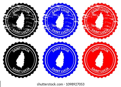 Saint Lucia - rubber stamp - vector, Saint Lucia island map pattern - sticker - black, blue and red
