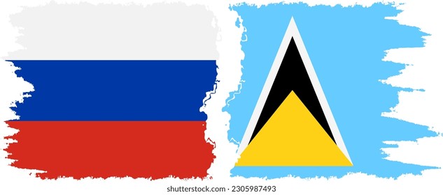 Saint Lucia and Russia grunge flags connection, vector