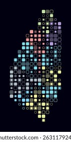Saint Lucia, shape of the country build of colored cells. Digital style map of the Saint Lucia on dark background. Large size rounded square blocks. Awesome vector illustration.