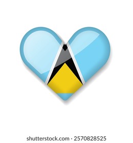 Saint Lucia - Shiny Flag in the Form of Heart. Vector Illustration.