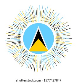 Saint Lucia sign. Country flag with colorful rays. Radiant sunburst with Saint Lucia flag. Vector illustration.