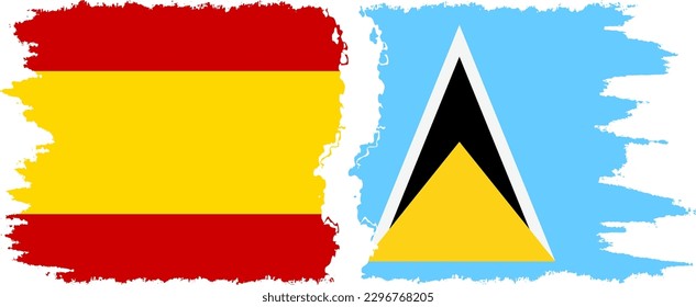 Saint Lucia and Spain grunge flags connection, vector