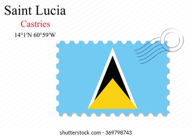 saint lucia stamp design over stripy background, abstract vector art illustration, image contains transparency
