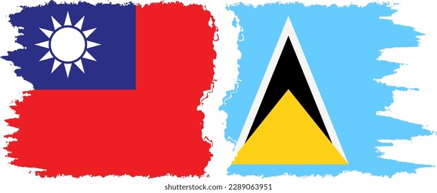 Saint Lucia and Taiwan grunge flags connection, vector