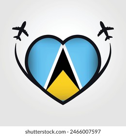Saint Lucia Travel Heart Flag With Airplane Icons