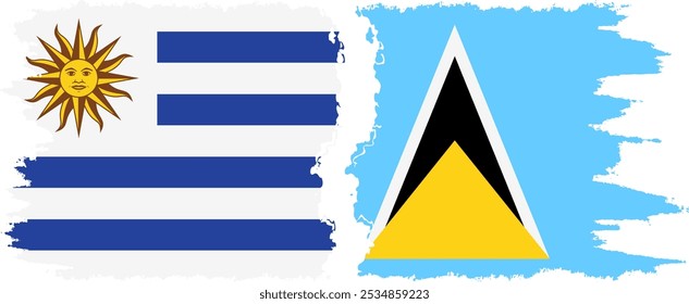 Conexión de banderas grunge de Santa Lucía y Uruguay, Vector