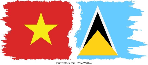 Saint Lucia and Vietnam grunge flags connection, vector