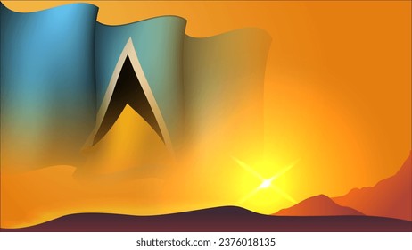 saint lucia agitando el diseño de fondo de la bandera en la ilustración del vector de visión de la puesta del sol adecuado para afiches, evento de diseño de medios sociales en saint lucia
