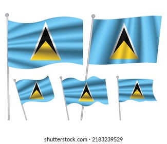 Santa Lucía ondeando un conjunto de ilustración vectorial. Colores amarillos azules de Santa Lucía saludando una bandera realista como símbolo patriótico
