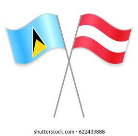 Saint Lucian and Austrian crossed flags. Saint Lucia combined with Austria isolated on white. Language learning, international business or travel concept.