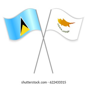 Saint Lucian and Cypriot crossed flags. Saint Lucia combined with Cyprus isolated on white. Language learning, international business or travel concept.