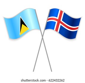 Saint Lucian and Icelandic crossed flags. Saint Lucia combined with Iceland isolated on white. Language learning, international business or travel concept.