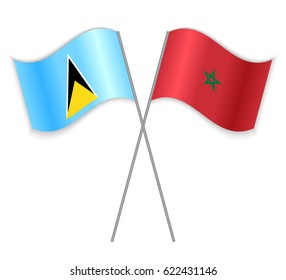 Saint Lucian and Moroccan crossed flags. Saint Lucia combined with Morocco isolated on white. Language learning, international business or travel concept.