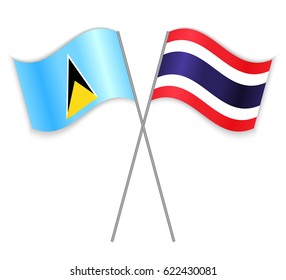 Saint Lucian and Thai crossed flags. Saint Lucia combined with Thailand isolated on white. Language learning, international business or travel concept.