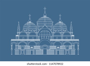 Saint Mark's Basilica white icon on blue background, vector eps10 illustration