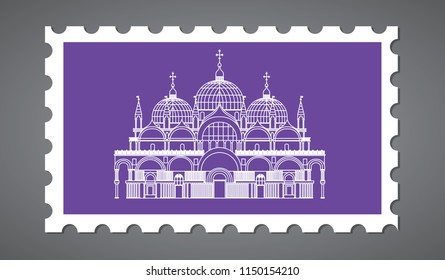 Saint Mark's Basilika postage stamp, outline icon, vector eps10 illustration