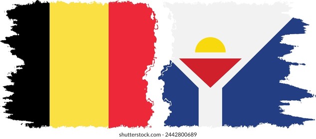 Saint Martin and Belgium grunge flags connection, vector