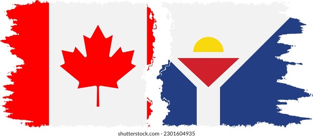 Saint Martin and Canada grunge flags connection, vector