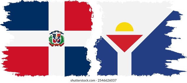 Conexão de bandeiras grunge de São Martinho e República Dominicana, vetor