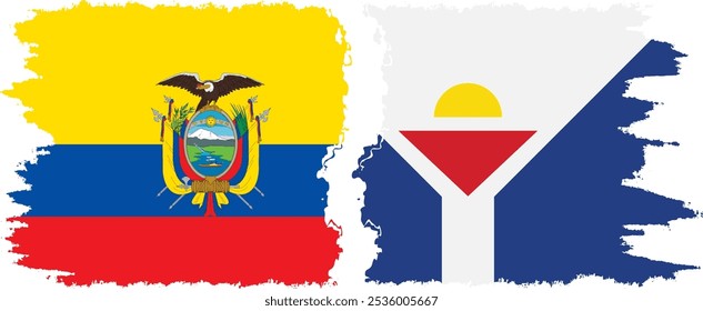 Conexão de bandeiras grunge de São Martinho e Equador, vetor
