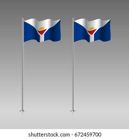 Saint Martin flag on the flagpole. Official colors and proportion correctly. High detailed vector illustration. 3d and isometry. EPS10
