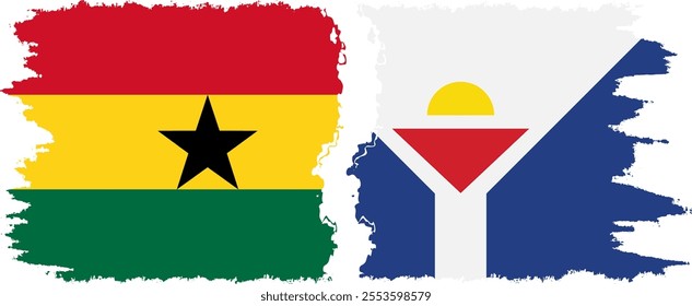 Saint Martin and Ghana grunge flags connection, vector