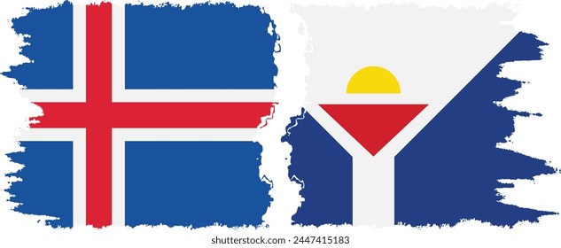 Saint Martin and Iceland grunge flags connection, vector
