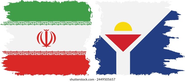 Saint Martin and Iran grunge flags connection, vector