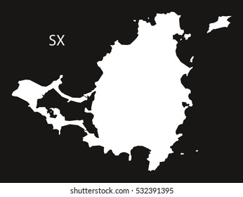 Saint Martin Map black and white illustration