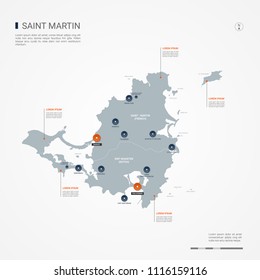 Saint Martin map with borders, cities, capital  and administrative divisions. Infographic vector map. Editable layers clearly labeled.