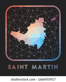 Saint Martin map design. Vector low poly map of the island. Saint Martin icon in geometric style. The island shape with polygonal gradient and mesh on dark background.