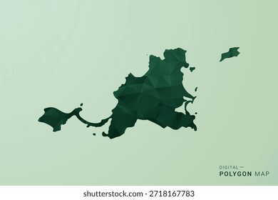 Karte von Saint Martin - Vektorgrafik im Stil eines grünen Polygons, geometrisches Design mit niedrigem Poly und sauberer Silhouette auf weichgrünem Hintergrund.
