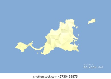 Mapa de San Martín en estilo de Vector de polígono bajo, ilustración de forma geométrica con tonos amarillos suaves sobre fondo azul, silueta limpia para infografía.