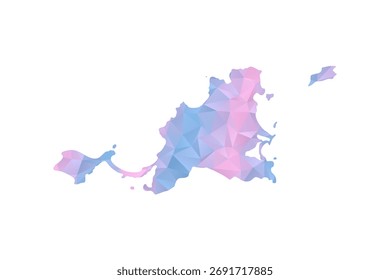 Mapa de San Martín - Ilustración vectorial de estilo polígono en degradado azul y rosa pastel, diseño geométrico de bajo poli, aislado sobre fondo blanco para infografías y Educación.