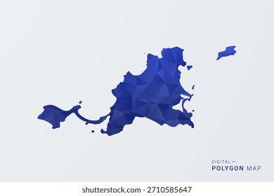 Mapa de Saint Martin - Ilustração de vetor estilo polígono em azul profundo gradiente, baixo projeto geométrico poly, Silhueta limpa isolada no fundo branco para infográficos.