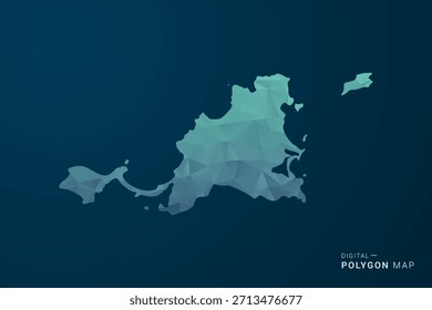 Mapa de San Martín - Ilustración vectorial de estilo polígono con degradado azul azulado, diseño geométrico de bajo poli, inspirado en la Tecnología digital y silueta limpia sobre fondo oscuro.